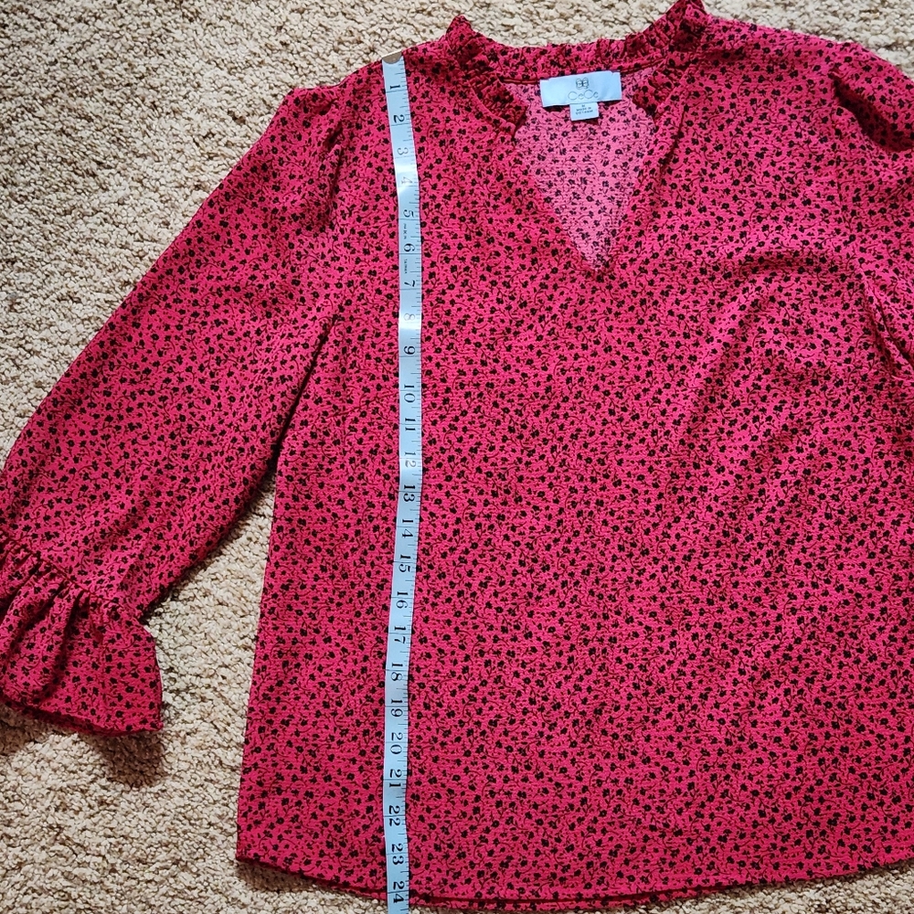CeCe Ruffle Collar V-Neck ¾Length sleeve blouse Size M Colors magenta & black - Picture 7 of 13